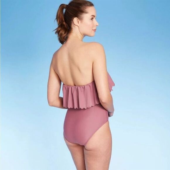 Kona Sol One Piece Ruffle Front Mauve Swimsuit Size XL - Picture 3 of 13
